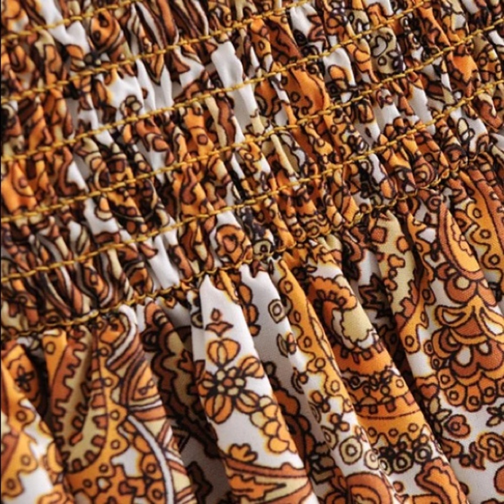 Retro Paisley Square Neck Smocked Boho Mini Dress - Picture 14 of 14